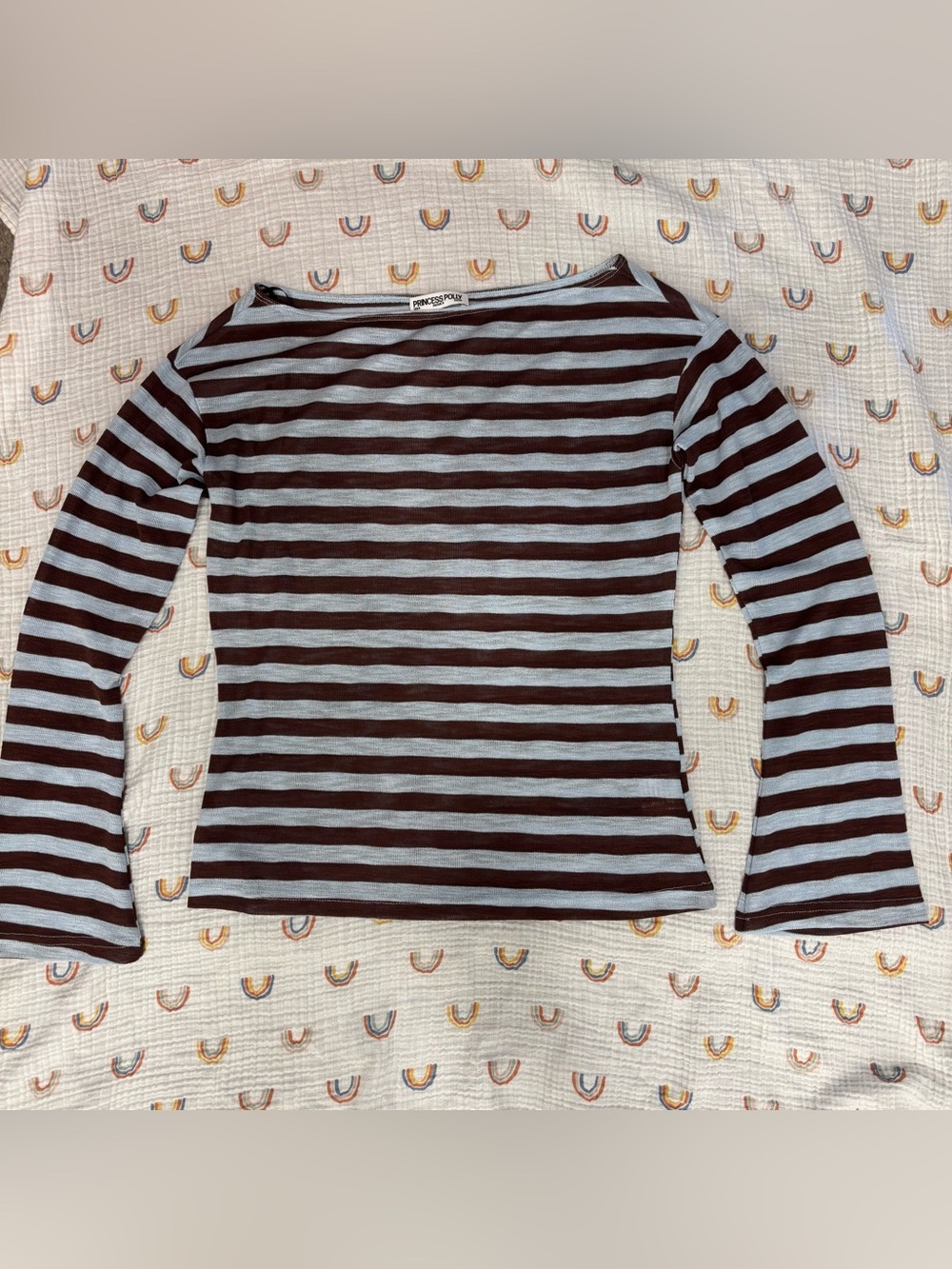 Princess Polly So Composed Boat Neck Long Sleeve Top - Blue Stripe